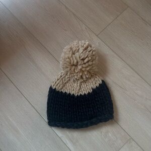 Free People Black and Tan Pom-Pom Beanie